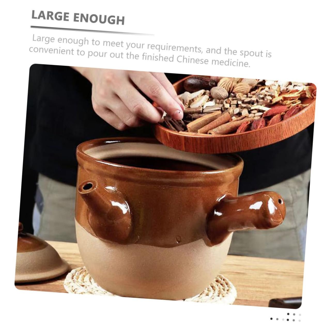 Горщик глиняний китайський малий напівглазурований вогнетривкий з ручкою, що не нагрівається, фото №7