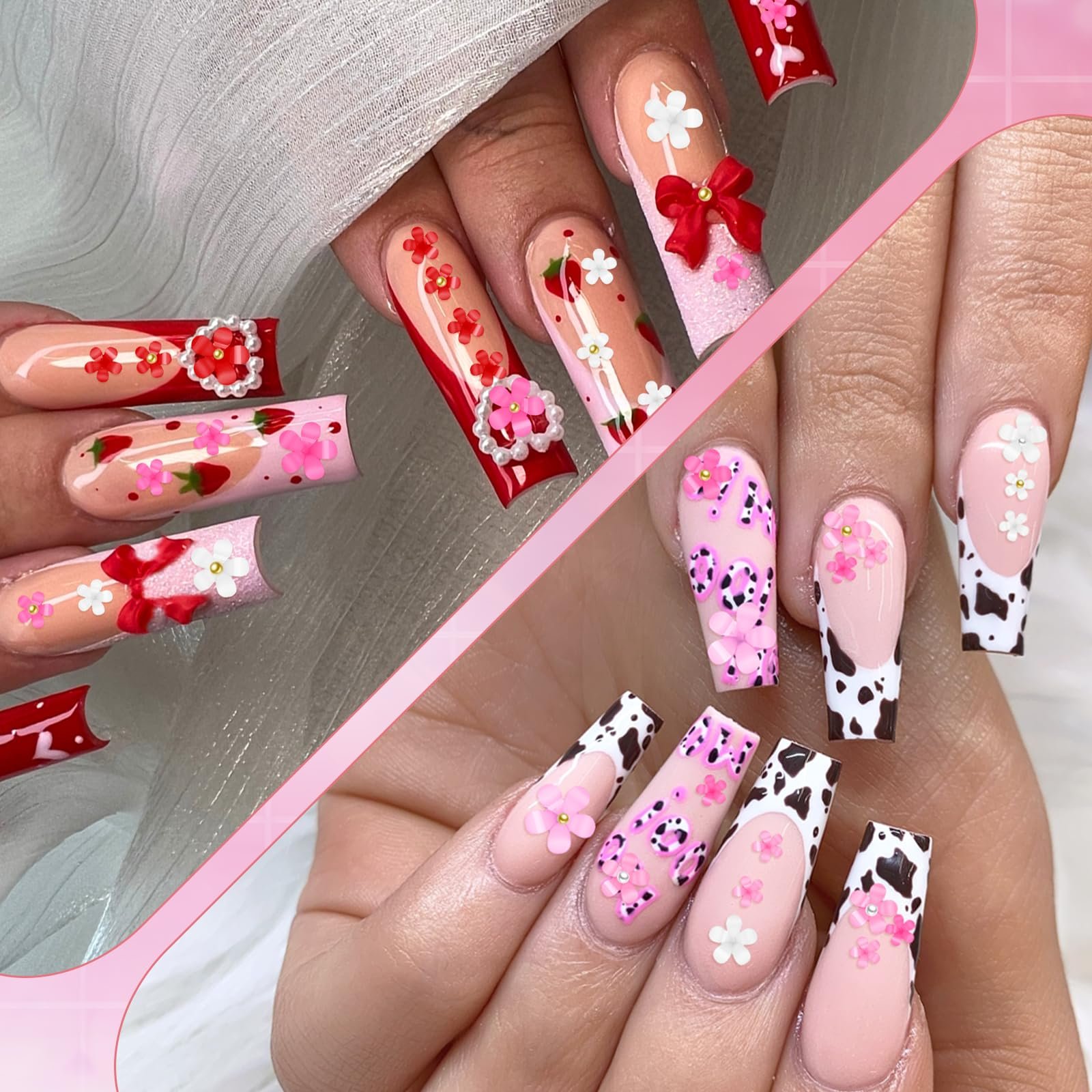 Стразы для ногтей Цветы 3D, Подвески Цветы 3D для ногтей, 3 цвета бисера, фото №2