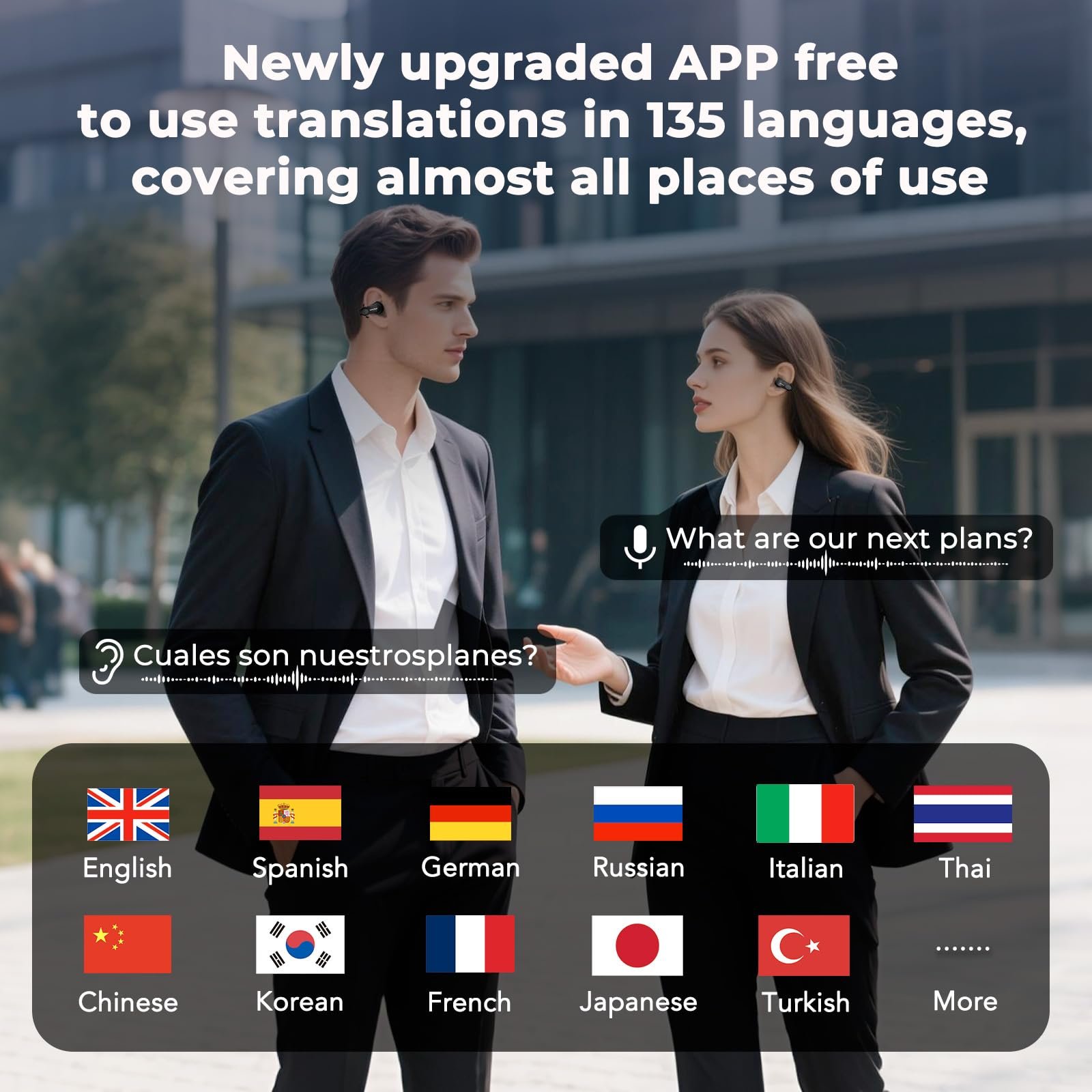 Навушники для перекладу голосу AI Bluetooth V6.0, 48 годин відтворення, підтримка 135 мов, фото №4