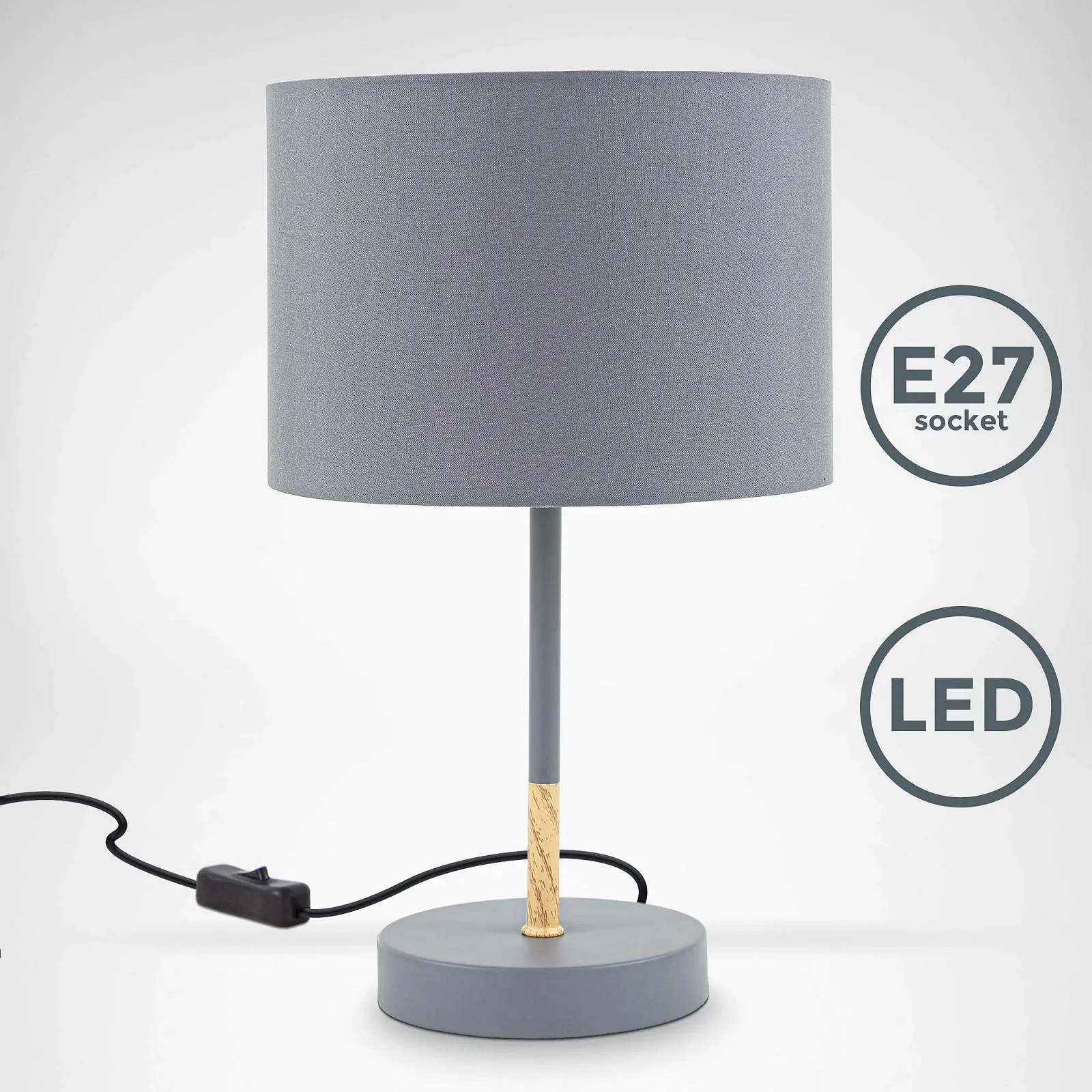 Настільна лампа B.K.Licht Тканинний абажур Сіра E27 20 см, фото №2