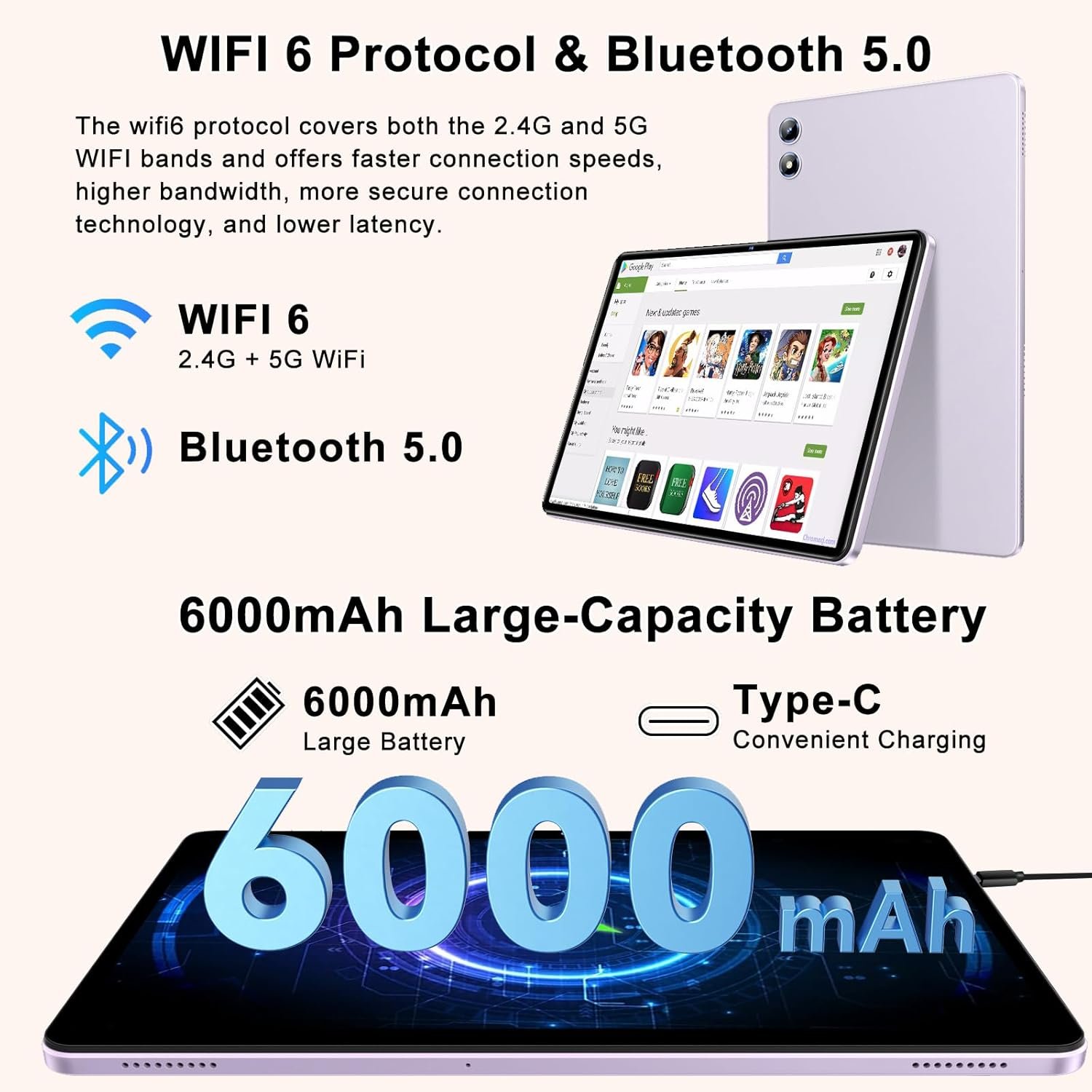Планшет 10.1" JUEDUR R700 6+14/128Gb 8 ядер Android 14 6000 mAh Фіолетовий, фото №6