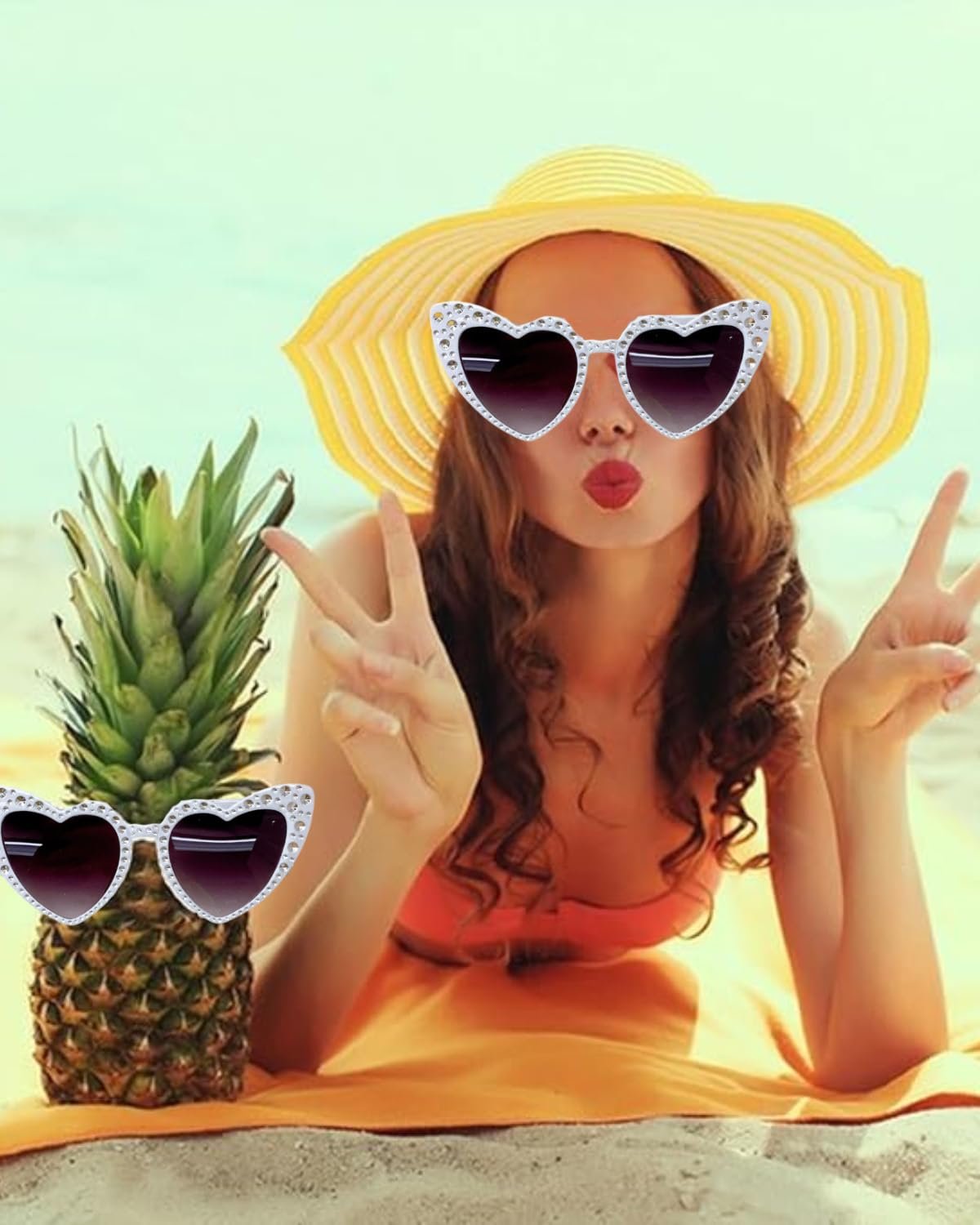 Сонцезахисні окуляри у формі серця QLEUIFT, білі, з перлами, 1 пара, фото №5