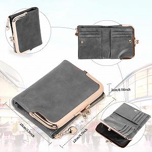 Кошелек женский кожаный Jiusely Bifold с защитой RFID, компактный кошелек на молнии, застежка Kiss, серый synthetic.ua - Фото 1