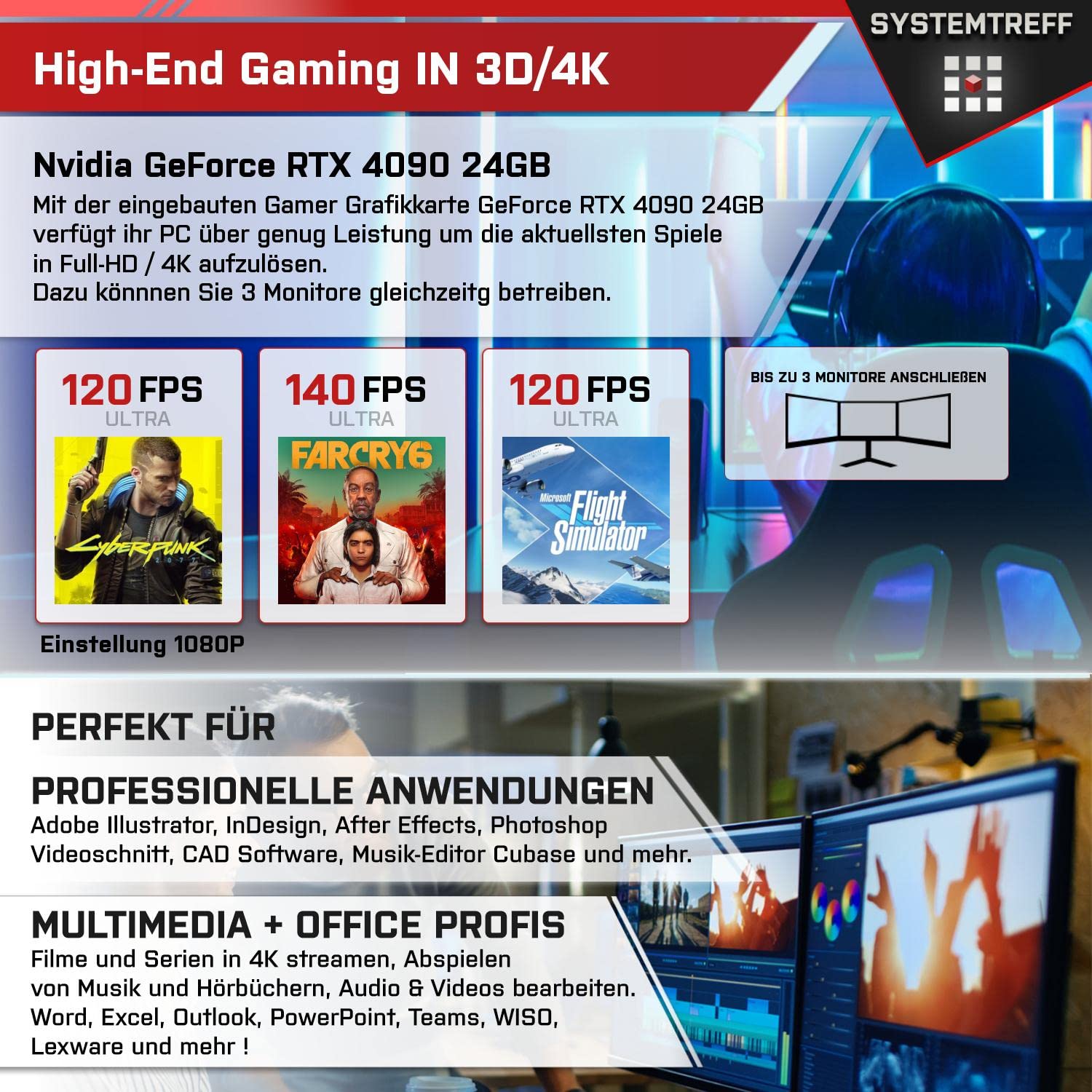 Комп'ютер SYSTEMTREFF High-End Gaming PC AMD Ryzen 9 7950X 16x5.7GHz Nvidia GeForce RTX 4090 24GB DX12 2TB M.2 NVMe 32GB DDR5 RAM WLAN, фото №5