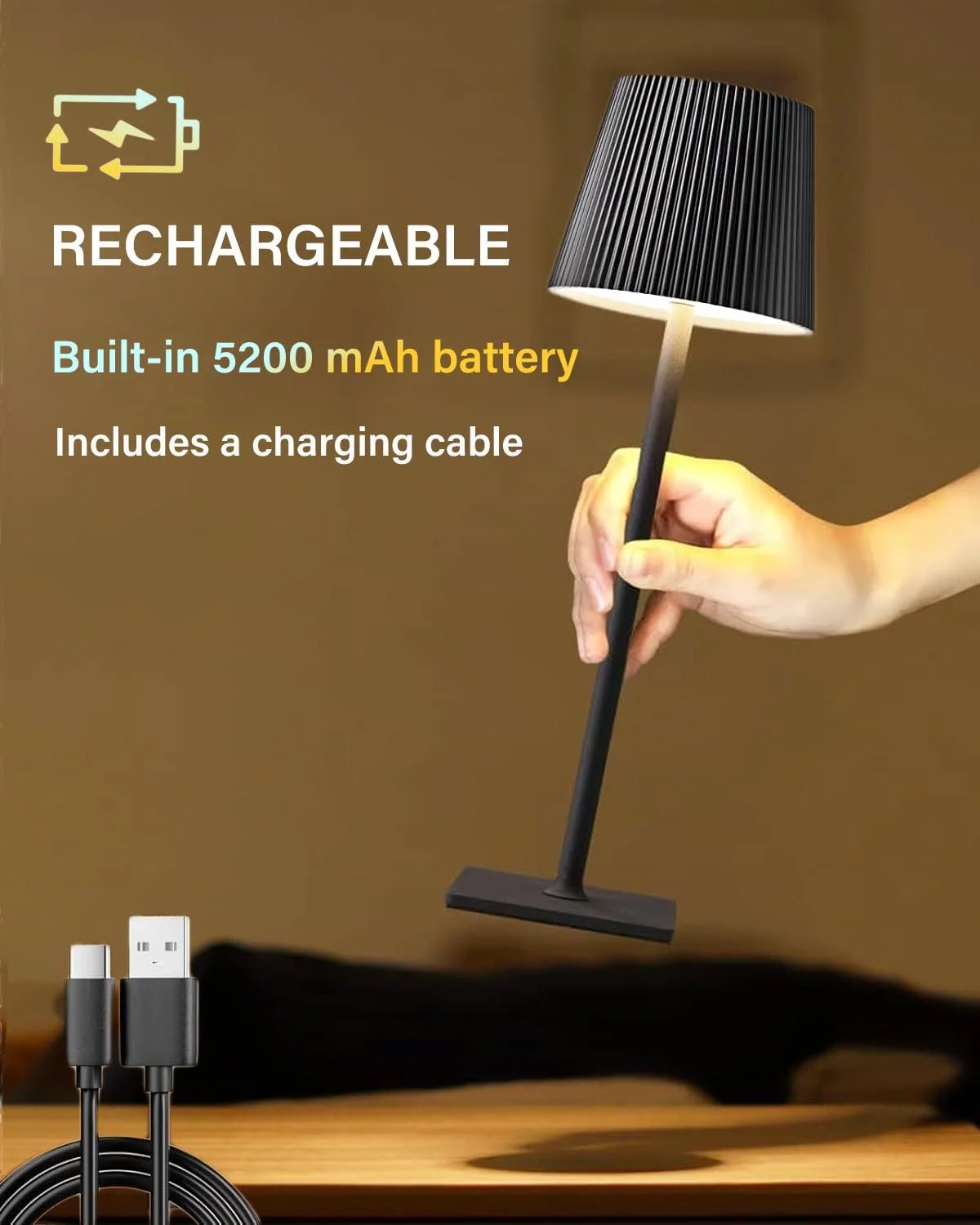 Настільна лампа LED акумуляторна бездротова 4800 mAh 2700 K - 6000 K з регульованою висотою алюмінієва, фото №4