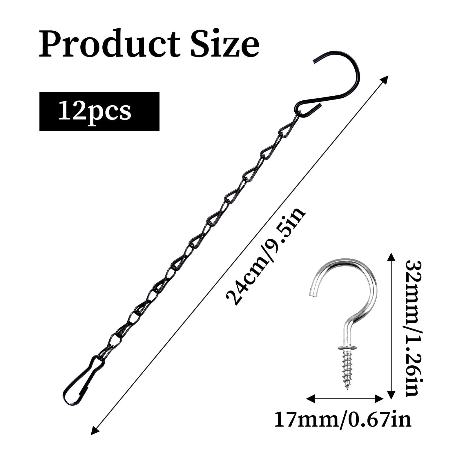Ланцюги для підвісних кошиків Yolev 12 шт. 24 см металеві з гачками Black, фото №3