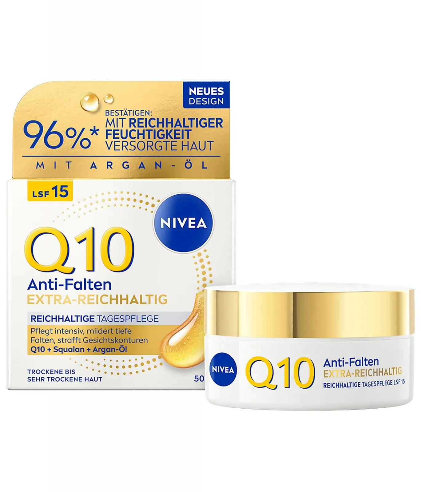 Денний крем для обличчя NIVEA Q10 Anti-Wrinkle зміцнюючий з аргановою олією та скваланом SPF 15 (50 мл), фото №1