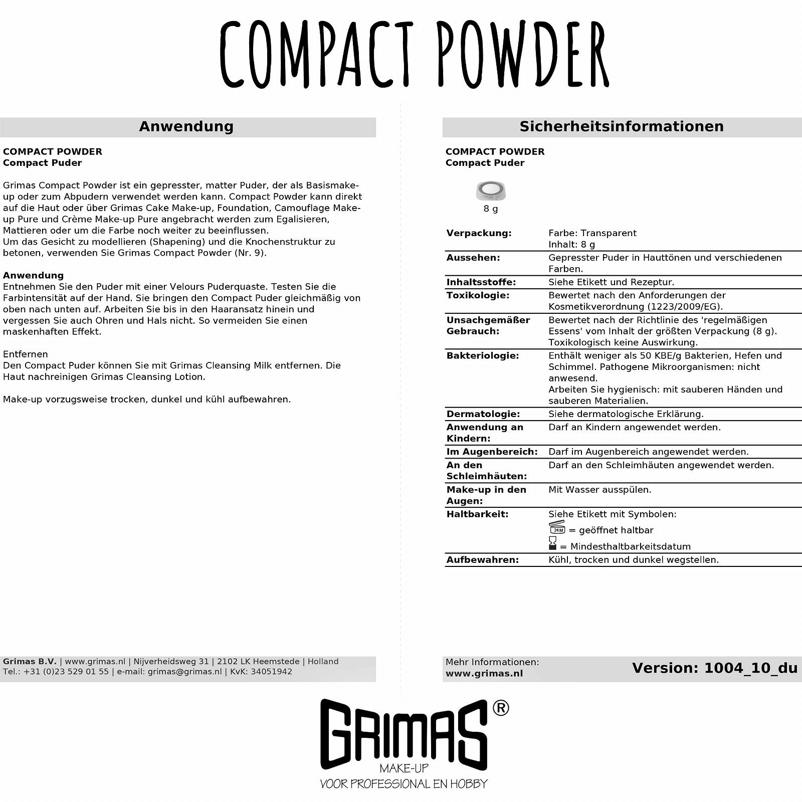 Пудра Grimas Compact Colour 10 8 г Dark Brown Пресована Матова, фото №3