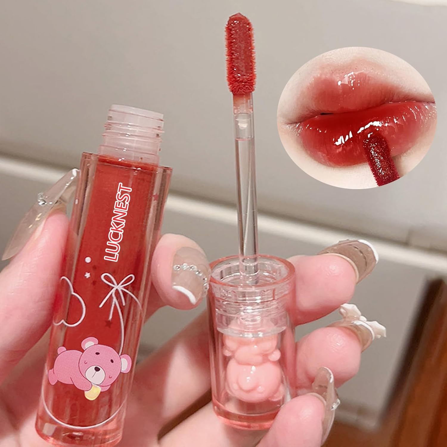 Жидкая помада Bear Lip Glaze Cute Bear Увлажняющий Водостойкий Долговременный Румяна Набор из 4 штук, фото №3