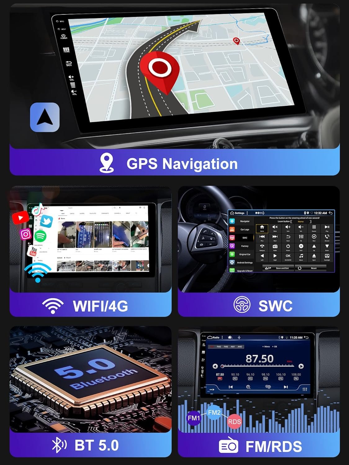 Штатна автомагнітола SXAUTO BX-D04 для Opel Zafira B/Antara/Astra H 2005-2014 / 7" / Сенсорна / 4/64Гб / Android 13 / Apple CarPlay / Android Auto / Bluetooth / WI-FI / GPS / FM / USB / AUX, фото №2