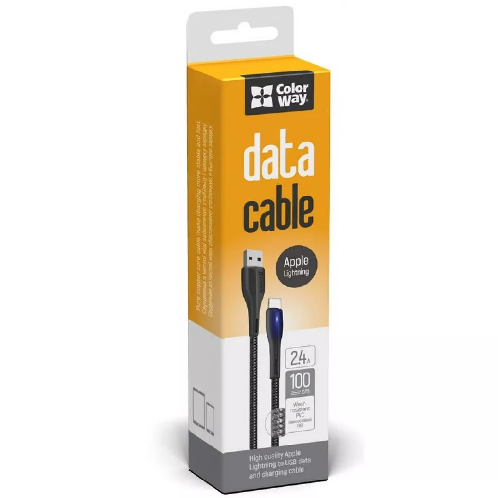 Дата кабель ColorWay USB 2.0 AM to Lightning 1.0m led black (CW-CBUL034-BK), фото №4