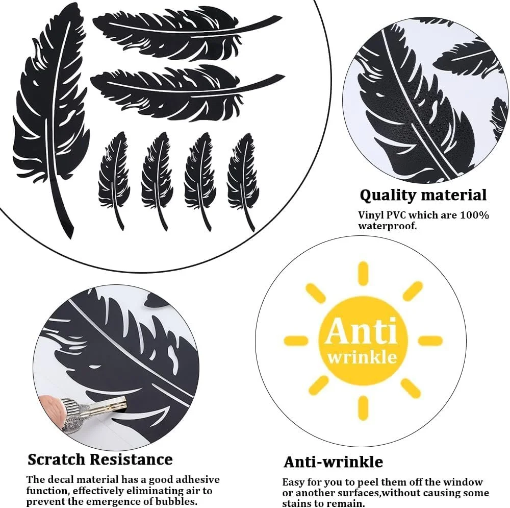 Наклейка на стіну Пір'я 8 штук Світловідбивальна Сріблястий та білий, фото №3
