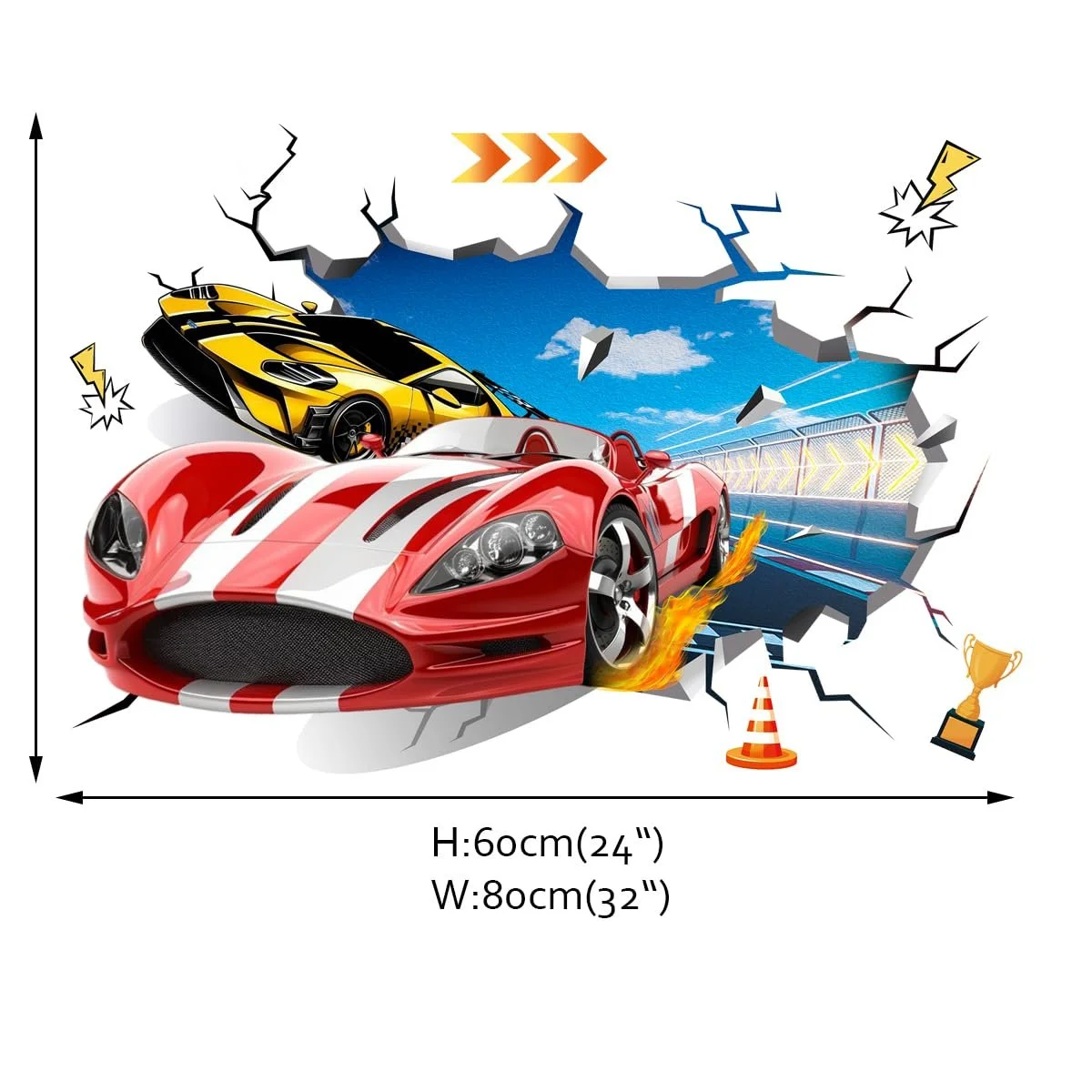 Наклейки на стіну Runtoo 3D Гоночні автомобілі Вінілові, фото №4 Наклейки на стіну Runtoo 3D Гоночні автомобілі Вінілові, фото №4