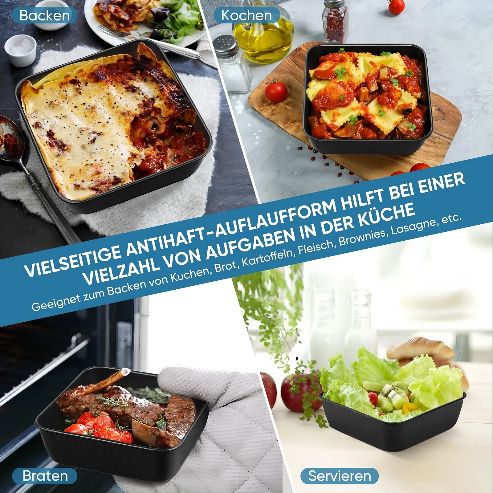 Набор форм для запекания Homikit 15,9 x 15,9 x 5 см 2 шт квадратные нержавеющая сталь антипригарные Черный, фото №7