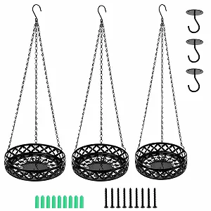 Подвесной горшок Набор 3 шт. Металлический с цепочками и крючками 28/25/22 см Черный - Фото 1