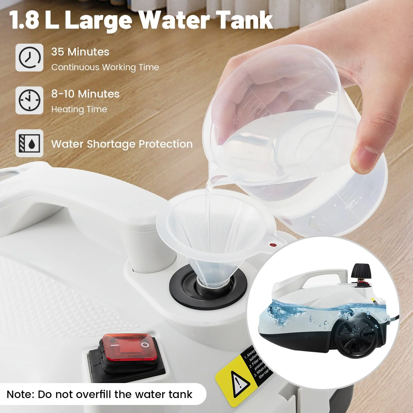 Пароочисник GOPLUS 2000 W 5 бар 1.8 л підлоговий та ручний, фото №2