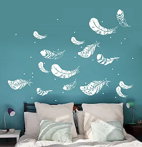 Наклейка на стіну M1591 Пір'я та крапки Біла Розмір L synthetic.ua - Фото 1