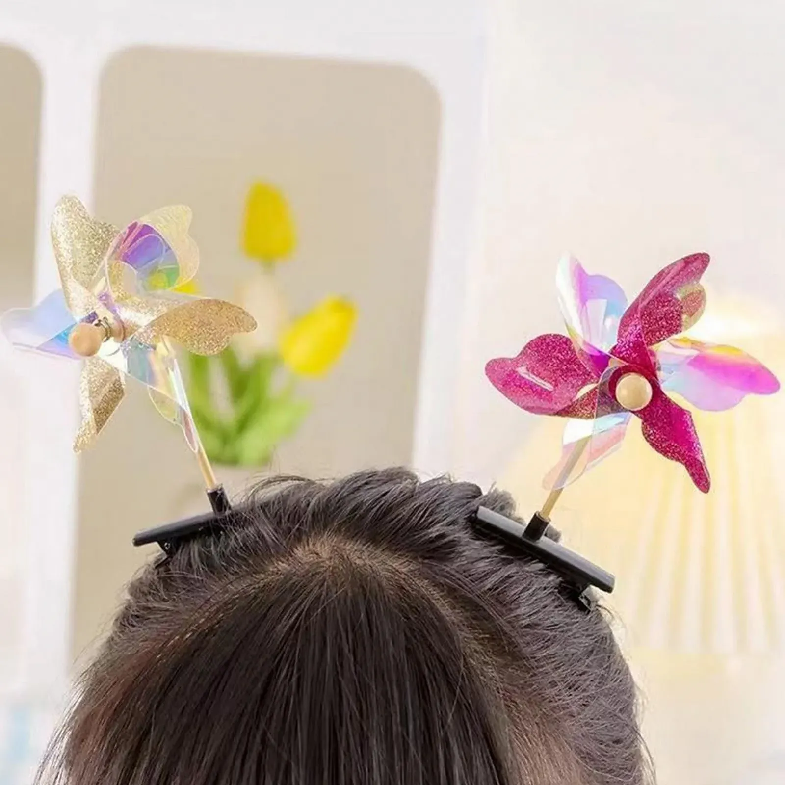 Заколки для волос Ветряная мельница с блестками, Разноцветные заколки для волос Ветряная мельница с блестками, Заколки для волос Ветряная мельница, Мультяшные аксессуары для женщин, фото №2