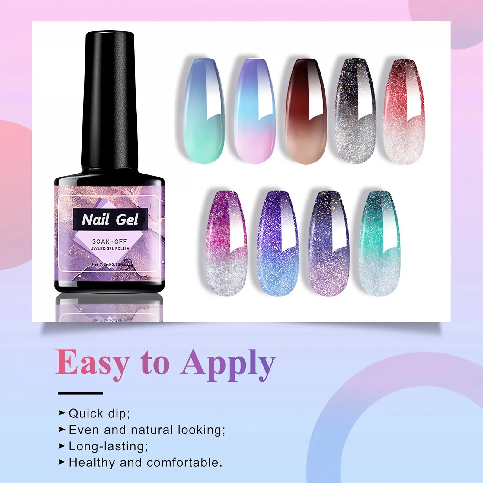 Термо гель-лак для ногтей розовый, фиолетовый, синий, 7,3 мл, фото №7