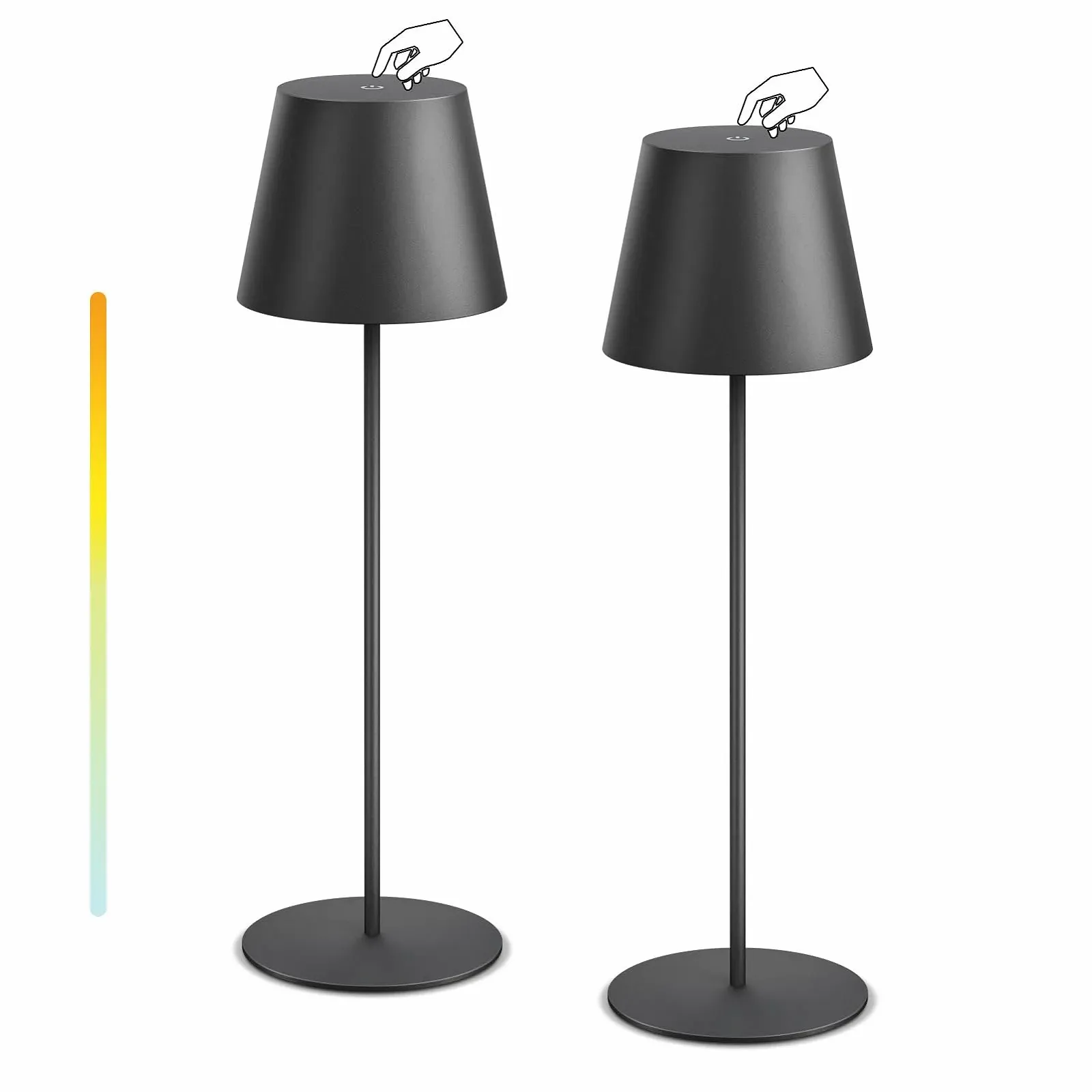 Набір з 2 LED настільних ламп акумуляторних USB-C сенсорних з регулюванням яскравості вуличних водонепроникних Black, фото №1