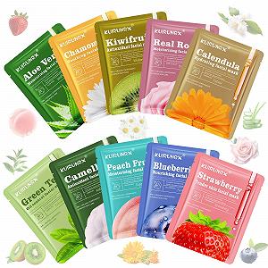 Маска для лица KUIRUNRX® Набор 10 шт, Увлажняющие маски для ежедневного ухода за лицом для различных потребностей кожи, Спа-уход за кожей, Успокаивает, Увлажняет - Фото 1