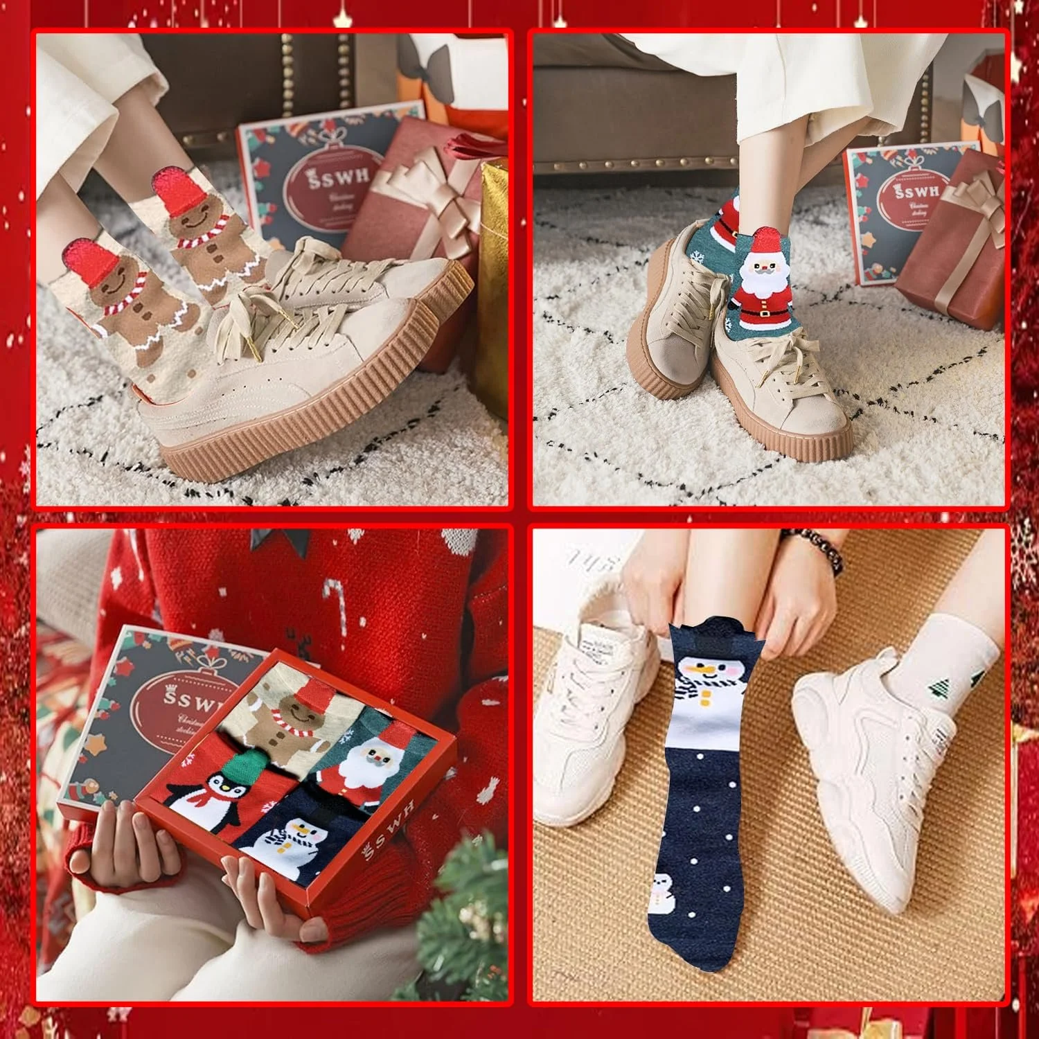 Шкарпетки Різдвяні Santa Claus Бавовна, розміри 18-42, червоний (4 пари), фото №5