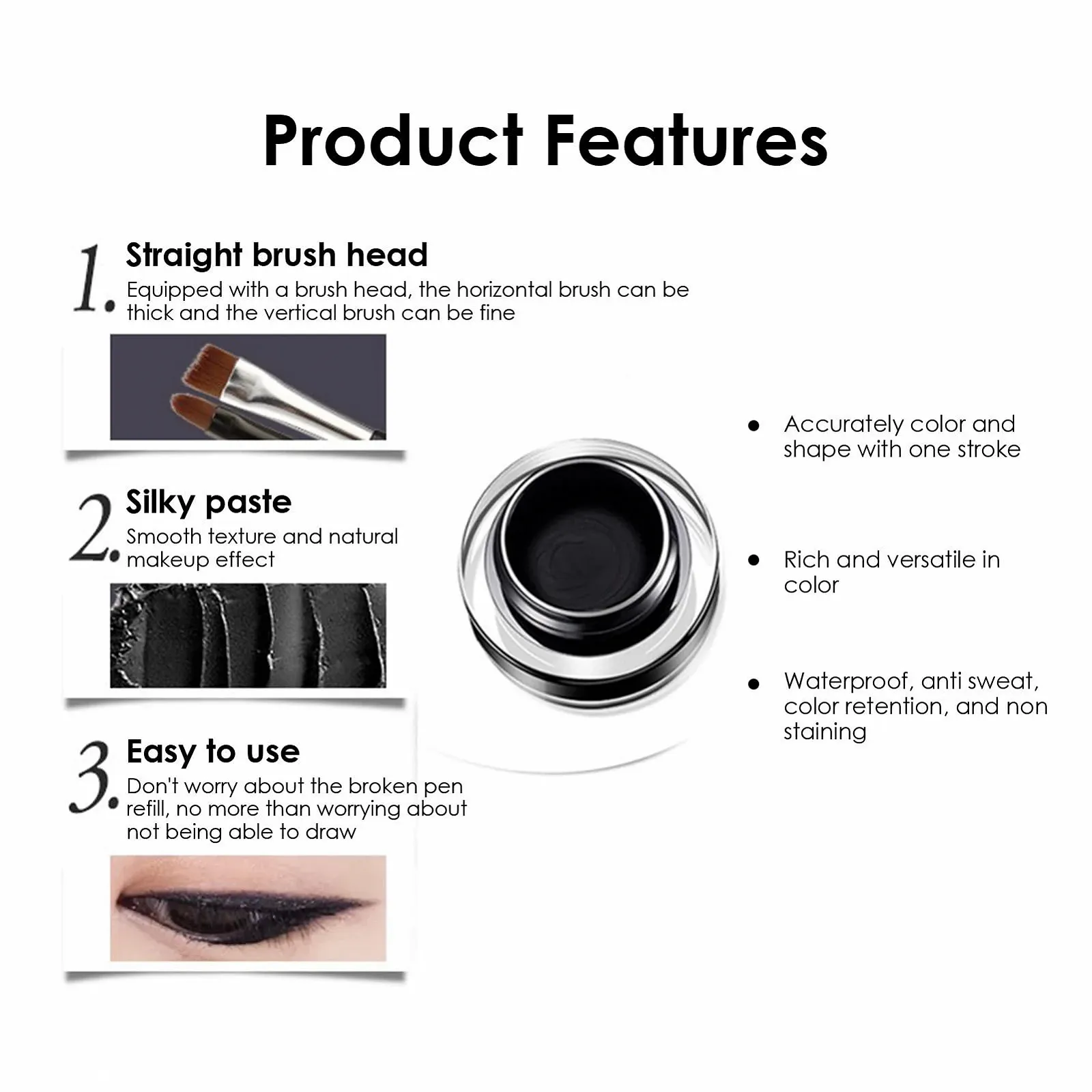 Гель-Подводка 2-в-1 Qurygin, стойкая, водостойкая, не смазывающаяся, с кистью, фото №5