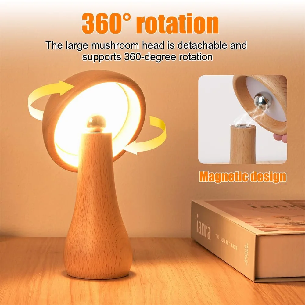 Нічний світильник настільна лампа MiOYOOW Wooden Mushroom сенсорна з регулюванням яскравості зі знімною головкою 360°, фото №5