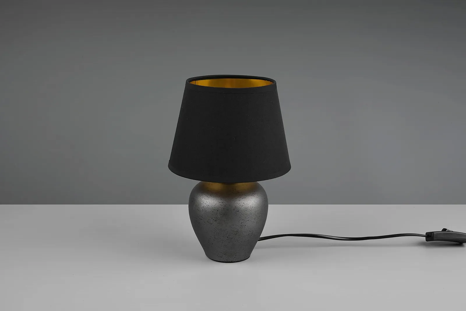 Настільна лампа Reality Leuchten Abby R50601002 керамічна античний нікель тканинний абажур чорний золотистий 1x E14 висота 26 см, фото №2