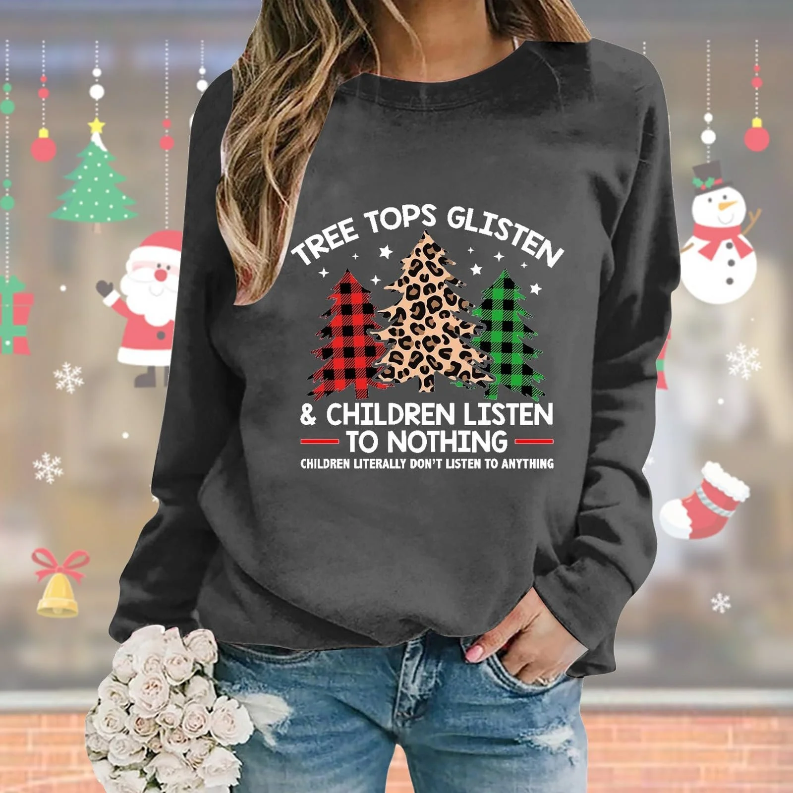 Різдвяний джемпер Жіноча різдвяна довга худі GFPGNDFHG без капюшона, фото №3 Різдвяний джемпер Жіноча різдвяна довга худі GFPGNDFHG без капюшона, фото №3