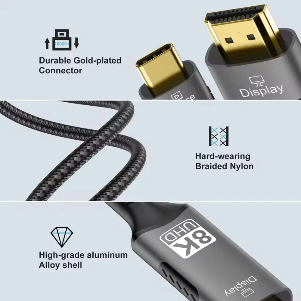 Кабель FDBRO переходник USB-C to HDMI v2.1 8K 3m, фото №3
