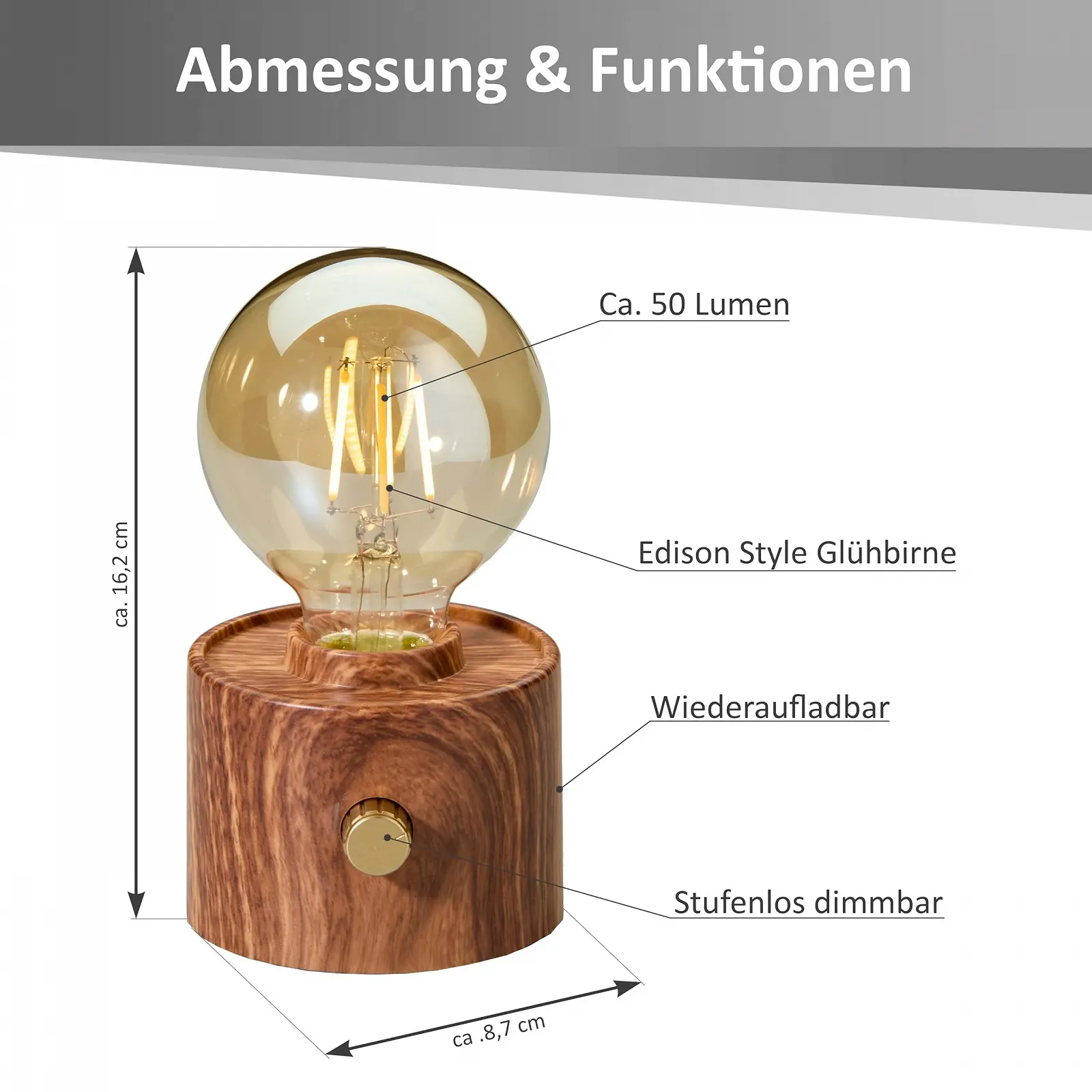 Настільна лампа Northpoint Edison LED USB-C Горіх, фото №3