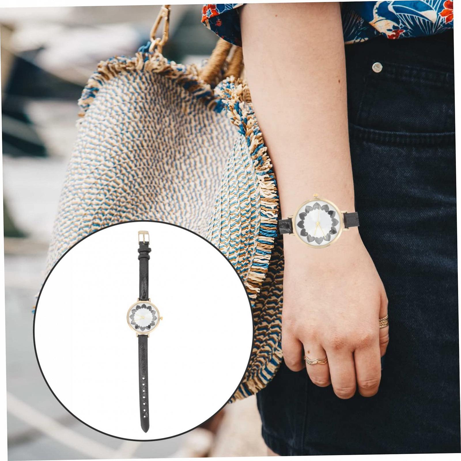 Часы женские PartyKindom Кварцевые с цветочным узором Черный, фото №6