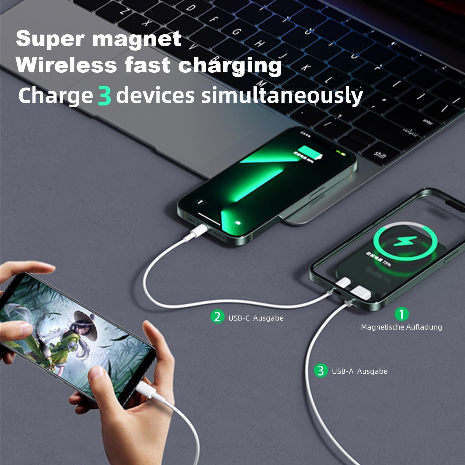 Зовнішній акумулятор Magnetic Wireless 10000 mAh 22.5 Вт, фото №2 Зовнішній акумулятор Magnetic Wireless 10000 mAh 22.5 Вт, фото №2