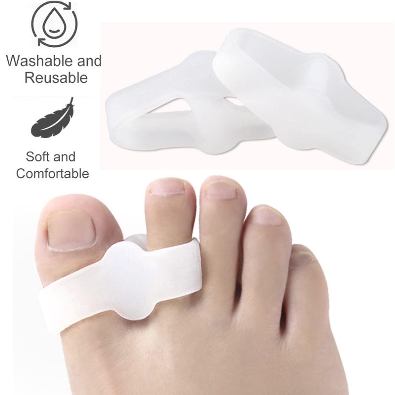 Гелевий коректор для великого пальця стопи з двома петлями, роздільник пальців, протектор, 2/4/10 штук, фото №4
