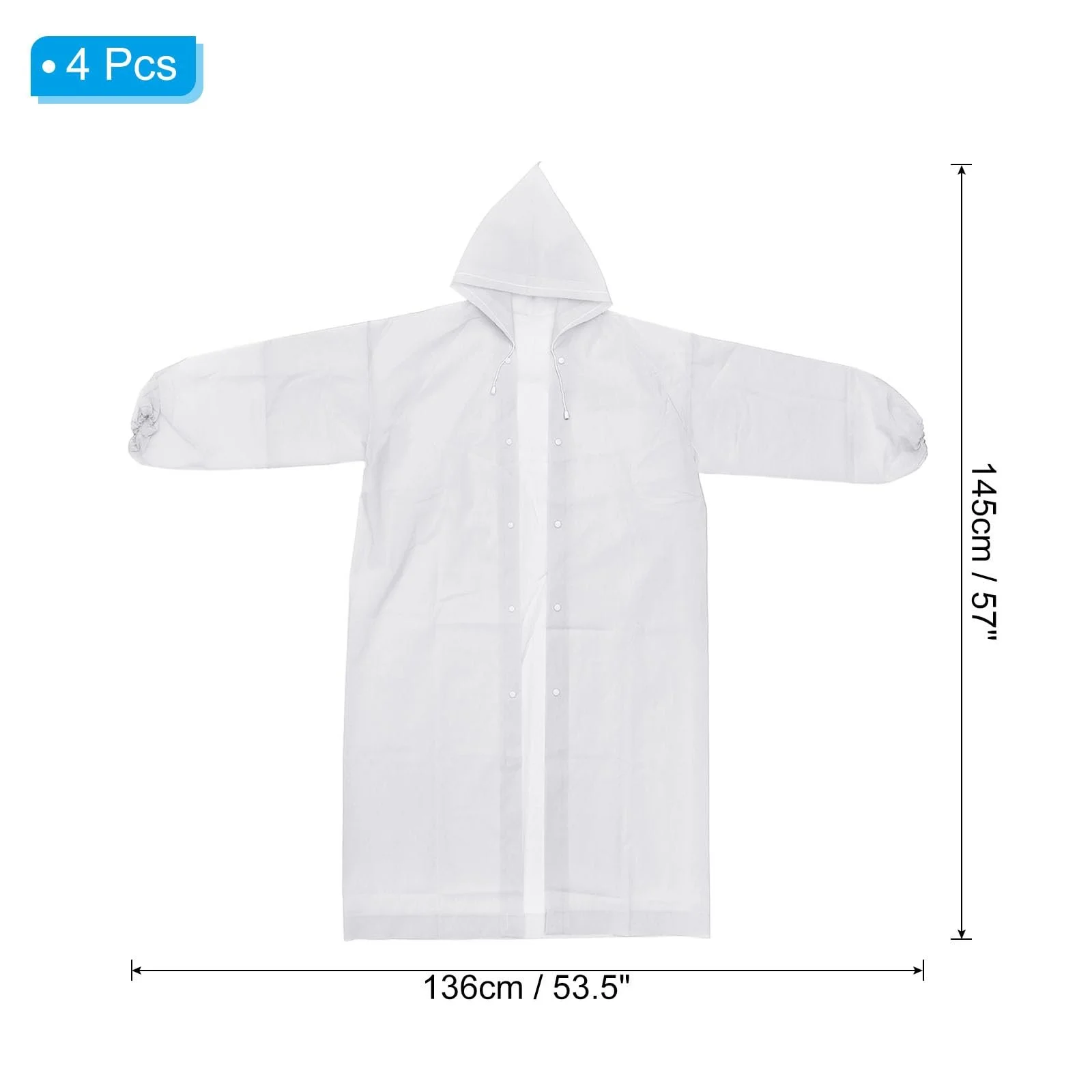 Пончо дощове PATIKIL 4 шт. Унісекс, потовщене, багаторазове, водонепроникне для кемпінгу, походів, активного відпочинку, біле, фото №2