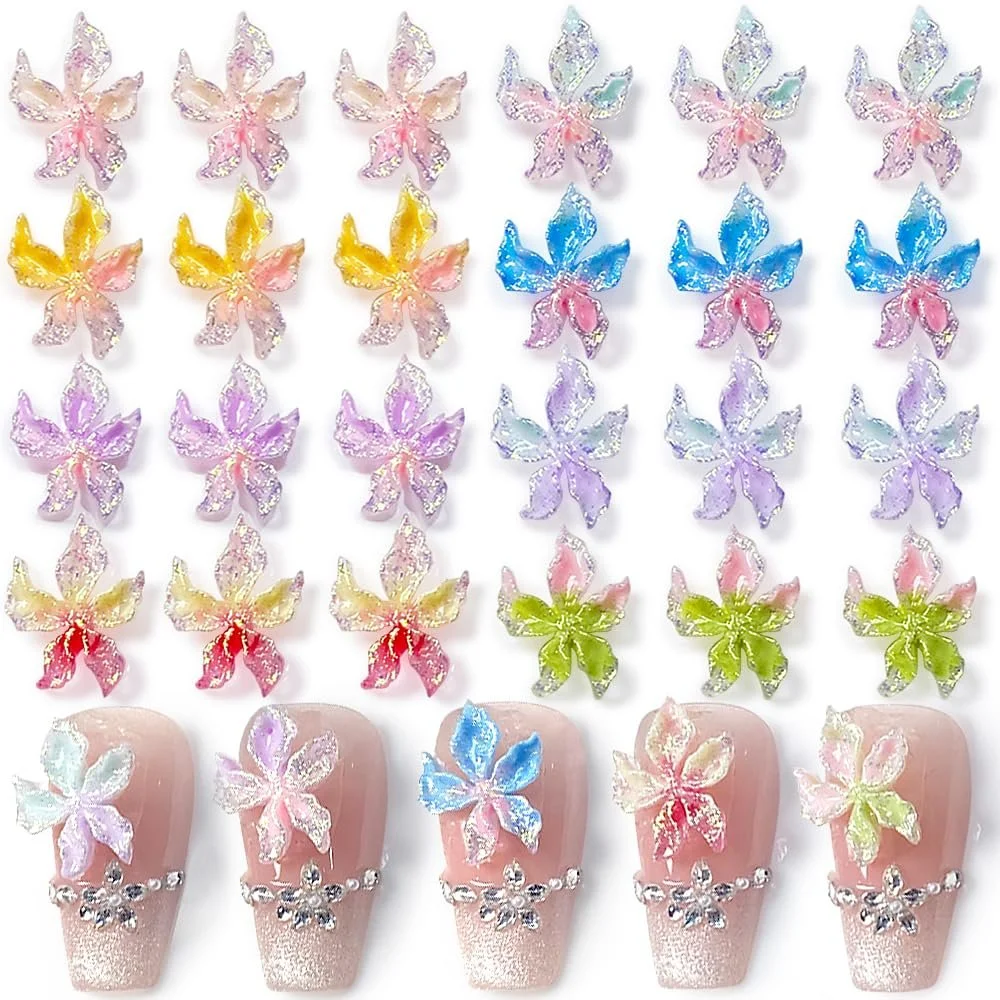 Украшения для ногтей 3D Цветок Разноцветные Цветочные Подвески для Ногтей Аксессуары для Ногтей Блестящие Люминесцентные Цветы Лилии Декоративные Подвески для Ногтей Блестящие Камни Дизайн Ногтей Лилии Цветы для Ногтей, 50 шт, фото №1