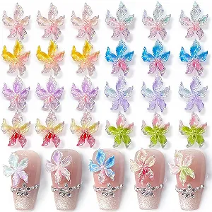 Украшения для ногтей 3D Цветок Разноцветные Цветочные Подвески для Ногтей Аксессуары для Ногтей Блестящие Люминесцентные Цветы Лилии Декоративные Подвески для Ногтей Блестящие Камни Дизайн Ногтей Лилии Цветы для Ногтей, 50 шт - Фото 1