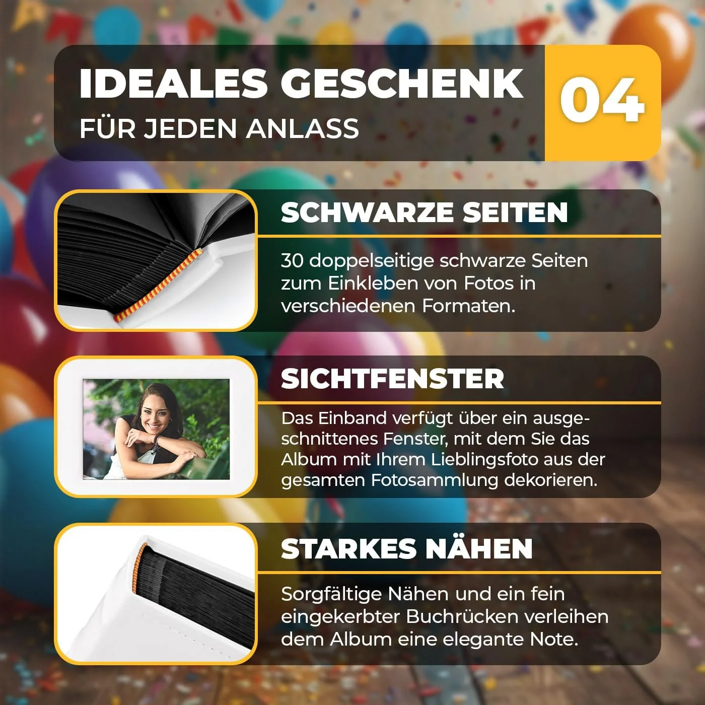 Фотоальбом Maverton для DIY с вырезом для фотографий с гравировкой - на 240 фотографий 10 x 15 - 60 черных страниц - размер 33 x 30 см - белый, фото №5 Фотоальбом Maverton для DIY с вырезом для фотографий с гравировкой - на 240 фотографий 10 x 15 - 60 черных страниц - размер 33 x 30 см - белый, фото №5