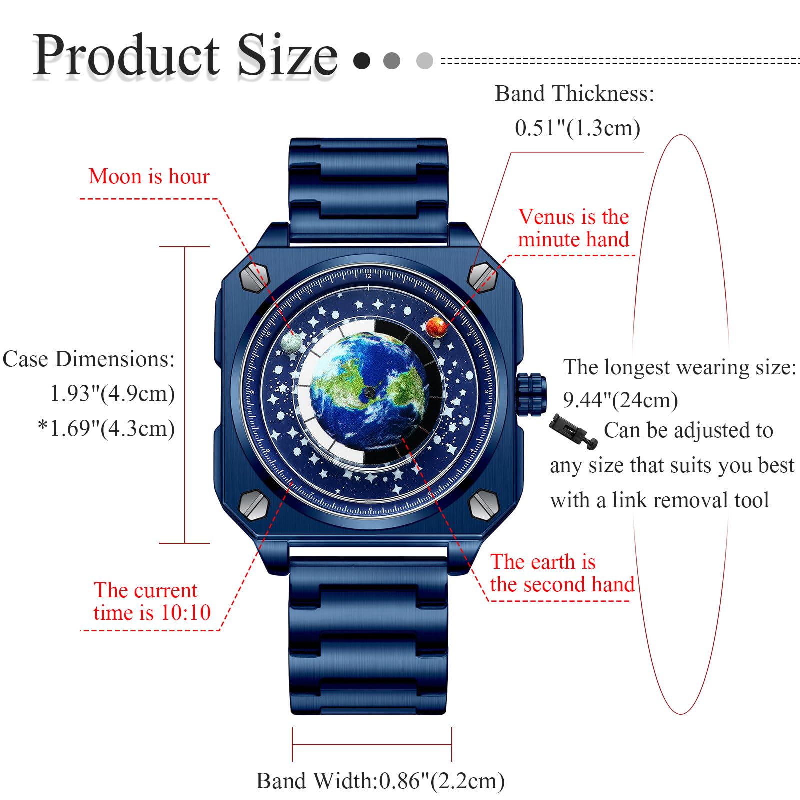 Часы Avaner Universe Starry Sky Мужские квадратный корпус Нержавеющая сталь, фото №5