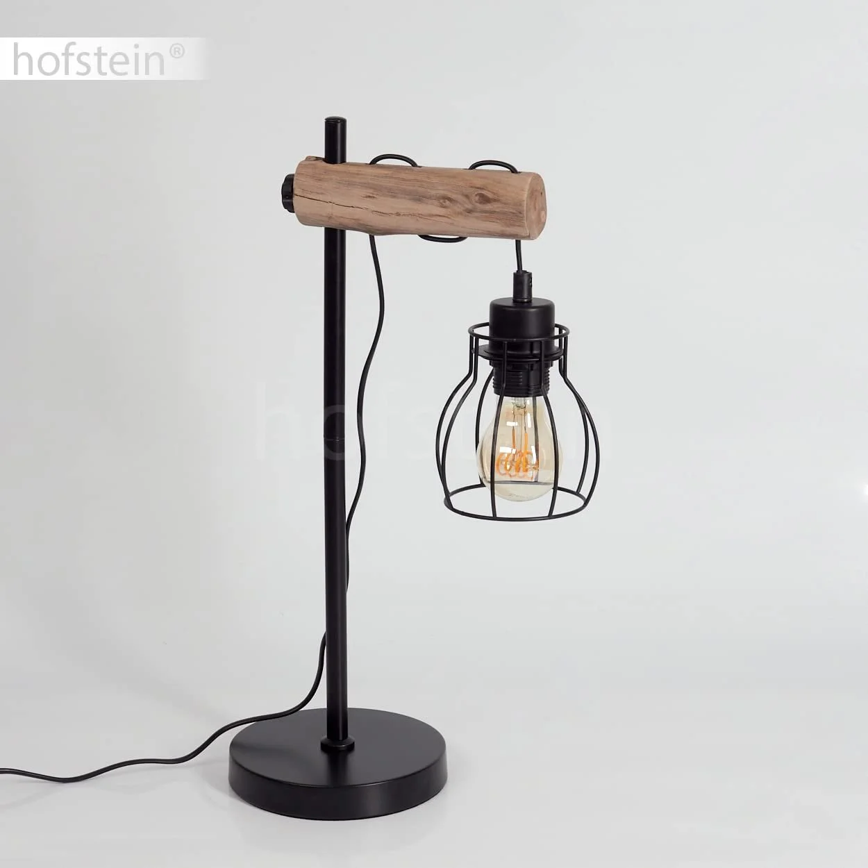 Настільна лампа Gondo метал/дерево регульована E27 сітчастий абажур чорний/натуральний, фото №9