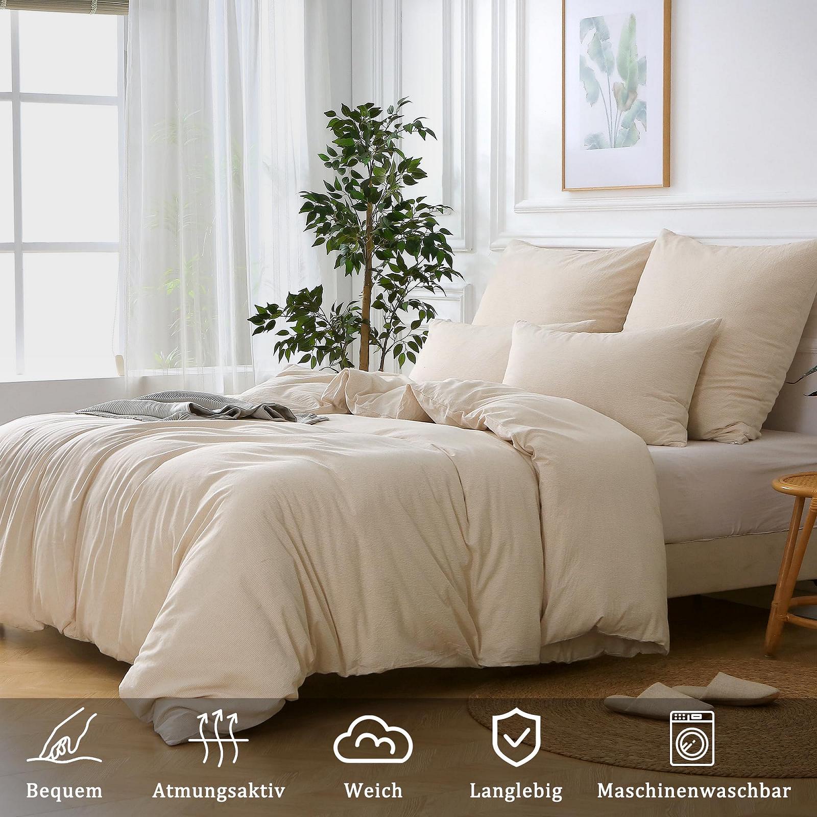Постільна білизна ATsense 135 x 200 см, 4 предмети - 100% бавовна, смугаста, бежева. У комплекті 2 підодіяльники 135 x 200 см та 2 наволочки 80 x 80 см., фото №5