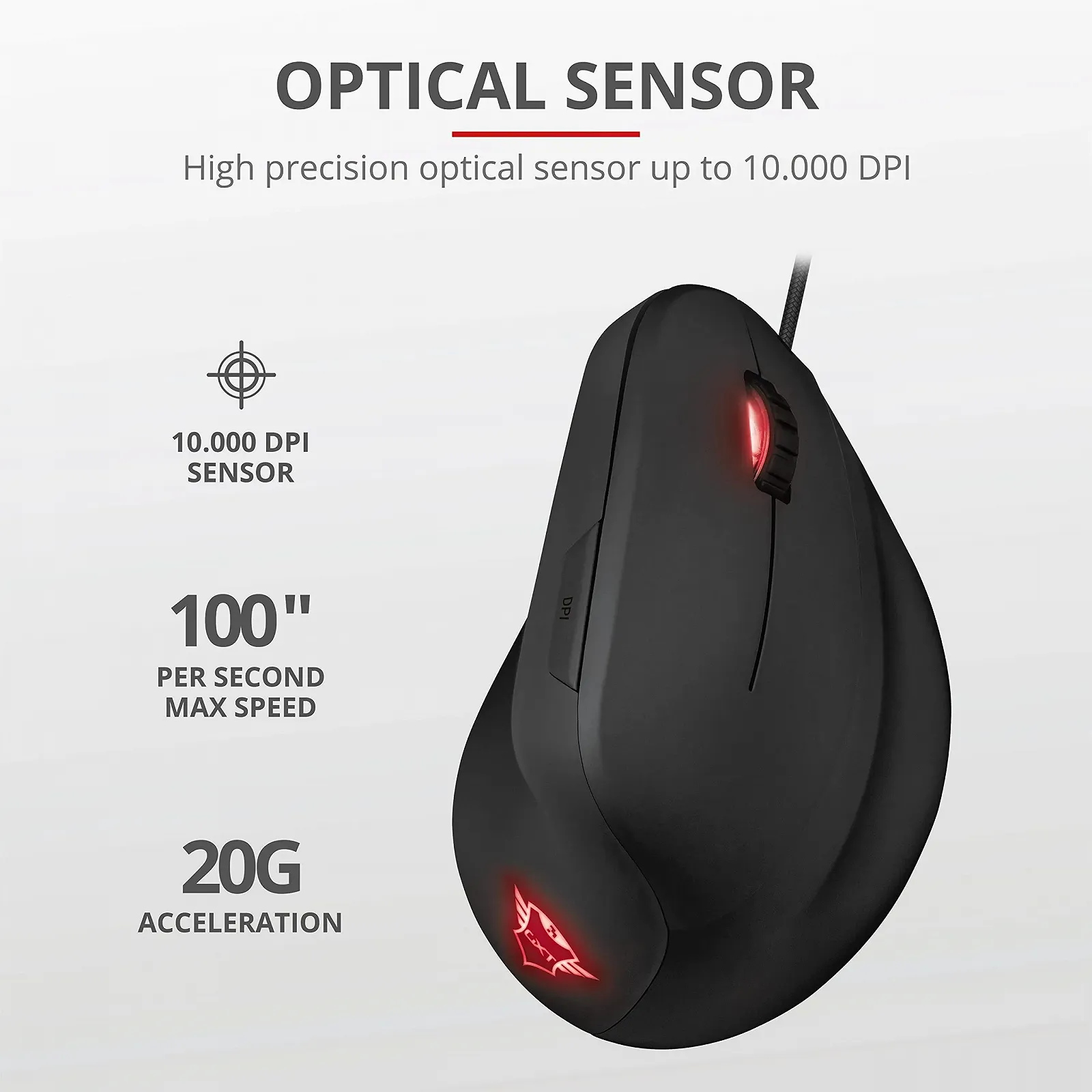 Мышь игровая Trust Gaming GXT 144 Rexx вертикальная эргономичная, 250-10000 DPI, 6 кнопок, черная, фото №5