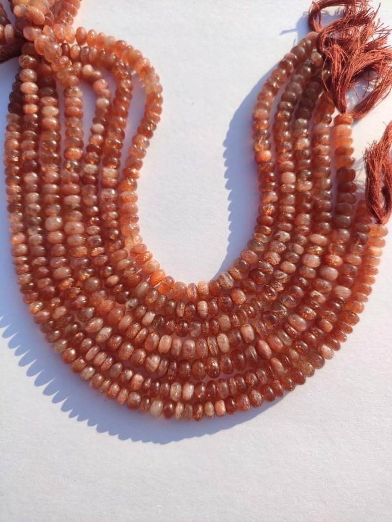 Бусины из натурального солнечного камня, граненые рондели, 6-6.5 мм, нить длиной 25 см ожерелья, браслета, фото №1