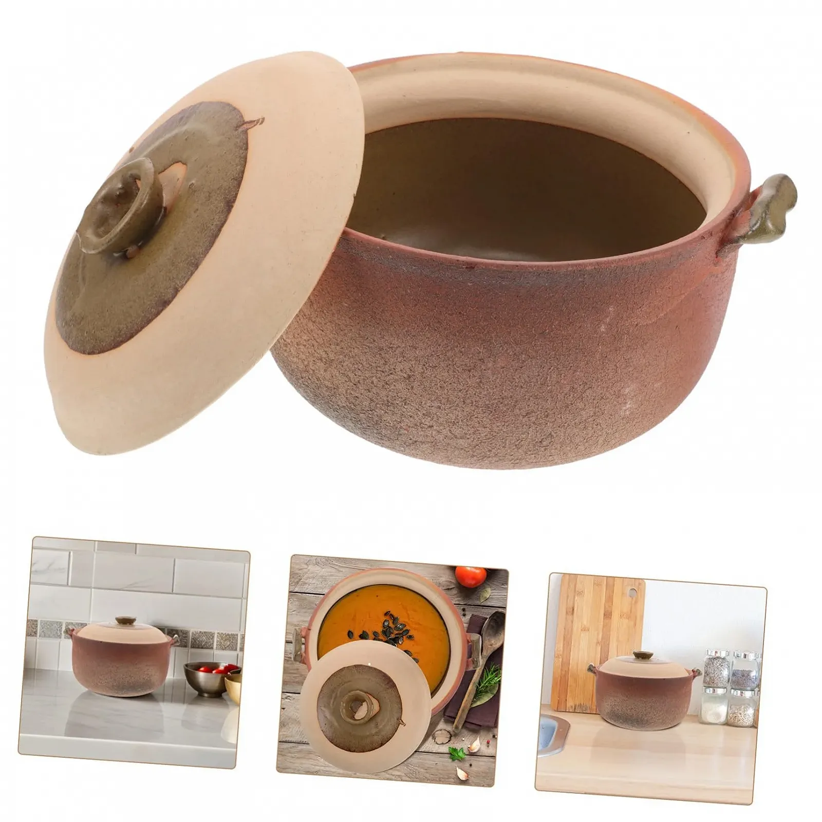 Горщик глиняний BESPORTBLE Теракотовий з кришкою та ручкою, фото №8