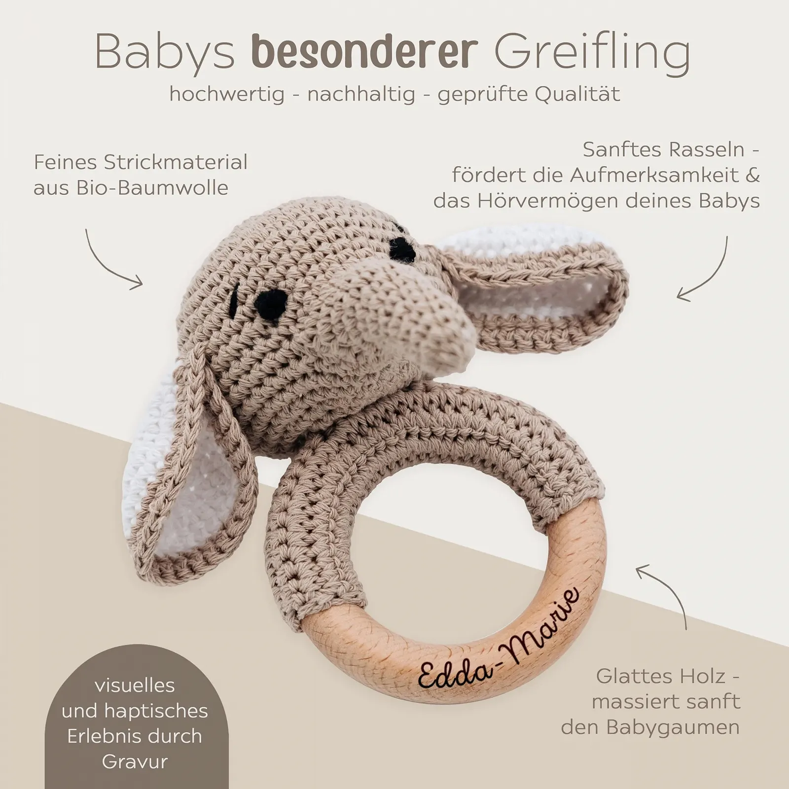 Прорезыватель для зубов именный Wunderwunsch Слоненок, с гравировкой, фото №4