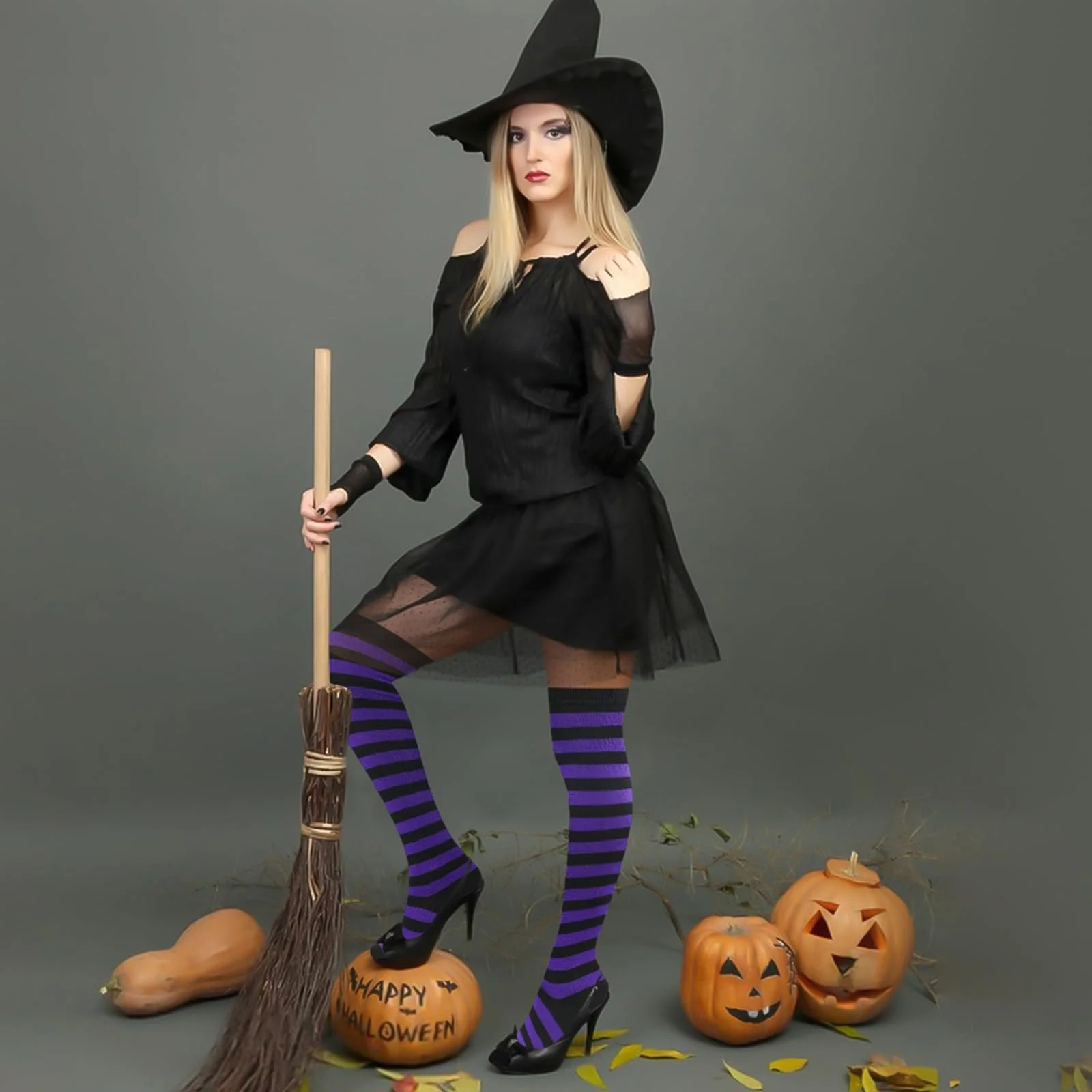 Жіночі гольфи в смужку для Хелловіну (2 пари), фото №5 Жіночі гольфи в смужку для Хелловіну (2 пари), фото №5