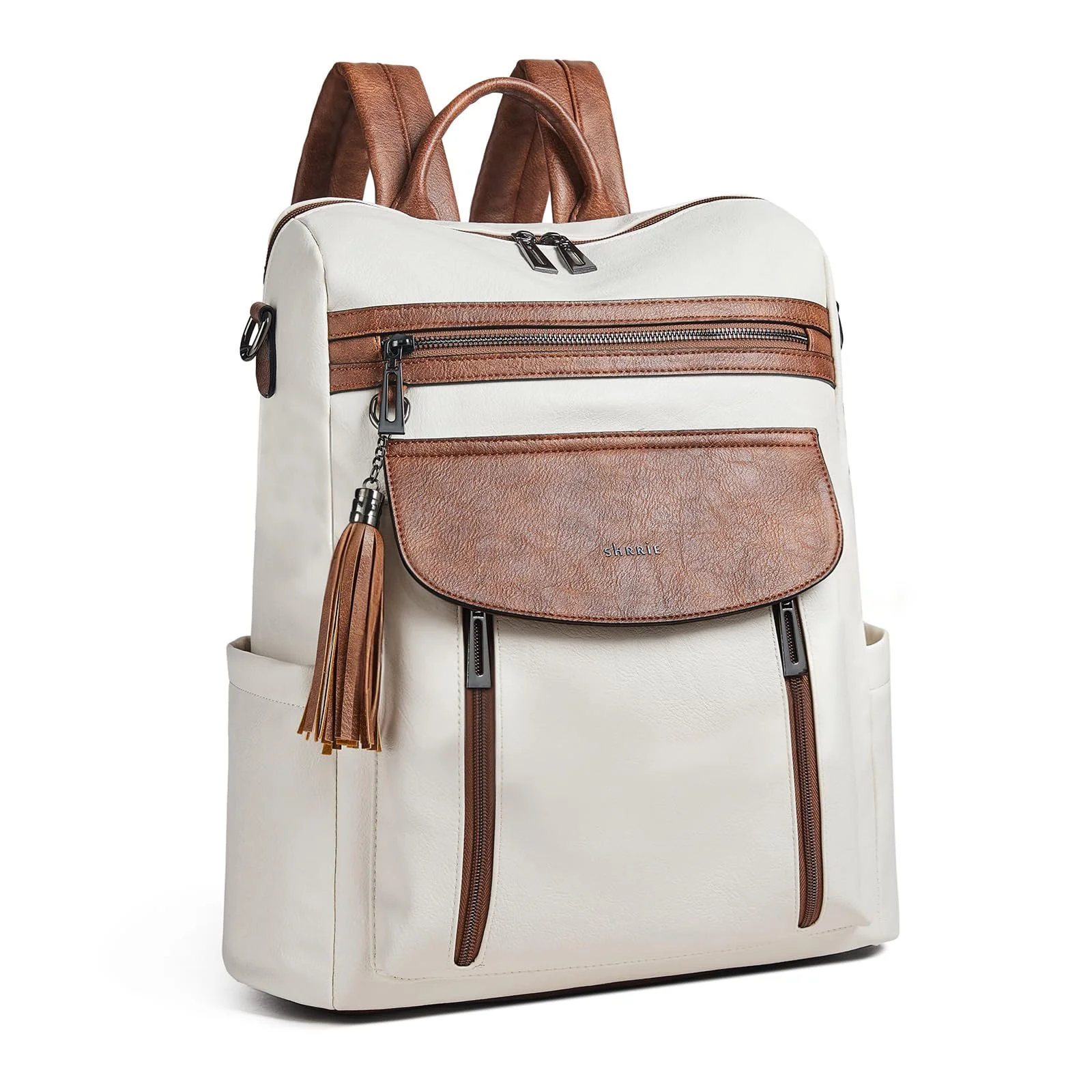 Рюкзак для ноутбука Shrrie 15.6 Inch Leather Carry On Water Resistant Beige with brown, фото №1 Рюкзак для ноутбука Shrrie 15.6 Inch Leather Carry On Water Resistant Beige with brown, фото №1