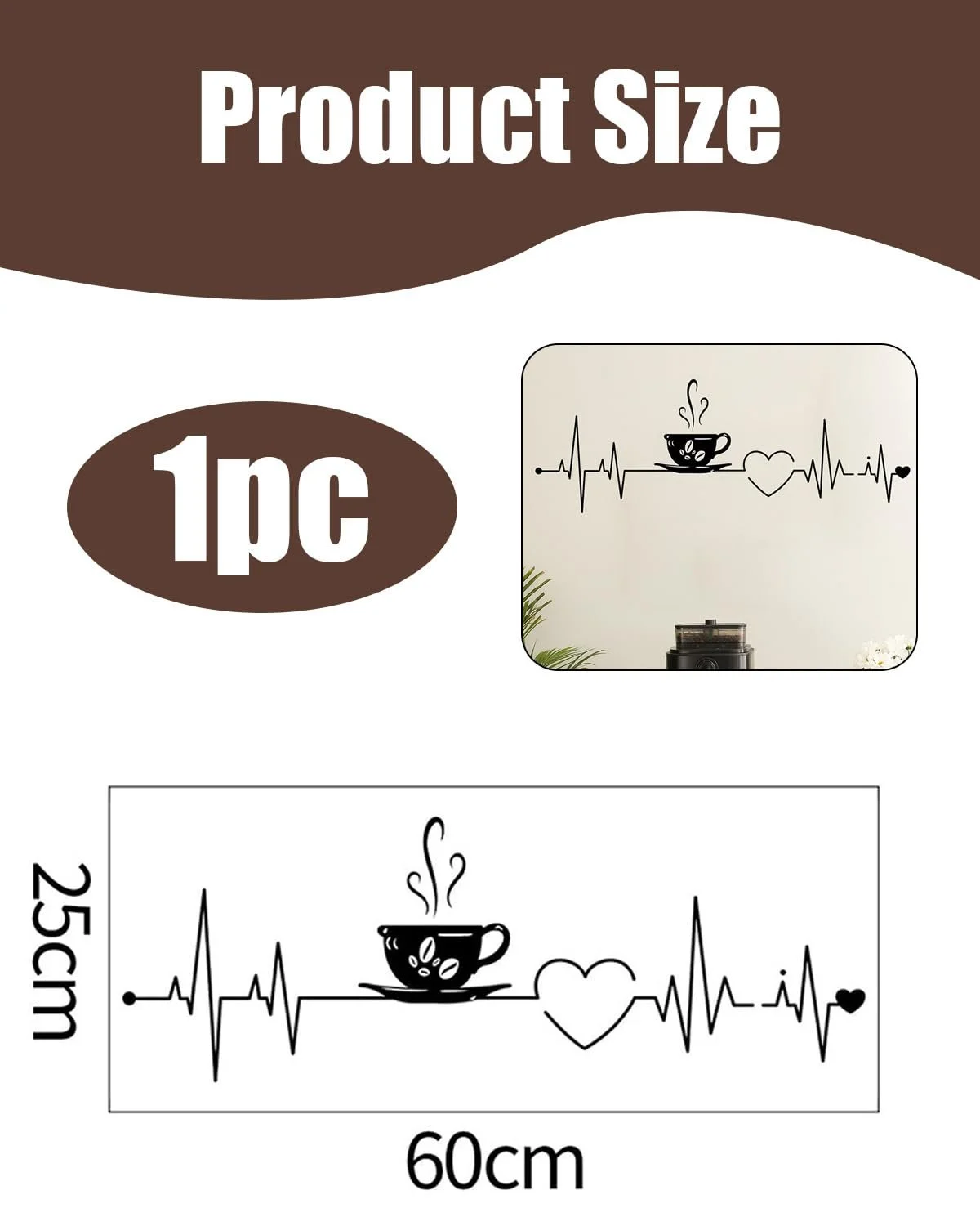 Набір наклейок на стіну Kitchen Decor Coffee Time Cups DIY Чорний, фото №2