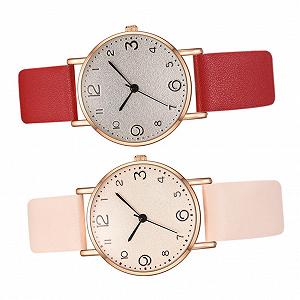 Наручные часы PartyKindom 2 шт. Кварцевые С браслетом PU и бежевым - Фото 1